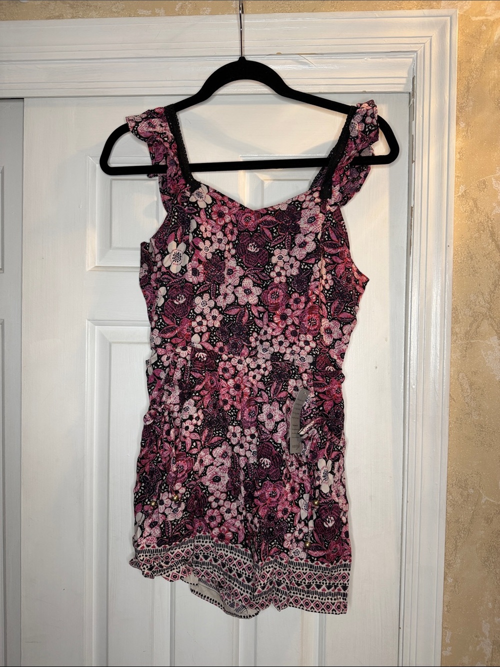 Angie Pink Floral Ruffled Strap Romper